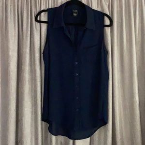 Navy chiffon button up tank